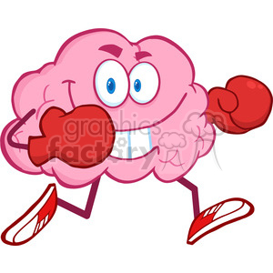 5838 Royalty Free Clip Art Brain Cartoon Character Running With Boxing Gloves