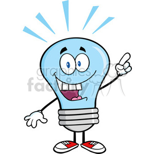 6041 Royalty Free Clip Art Blue Light Bulb Cartoon Mascot Character With A Bright Idea