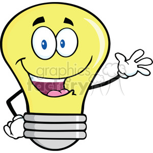 6100 Royalty Free Clip Art Light Bulb Cartoon Mascot Character Waving For Greeting