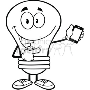 6090 Royalty Free Clip Art Light Bulb Character Holding A Mobile Phone