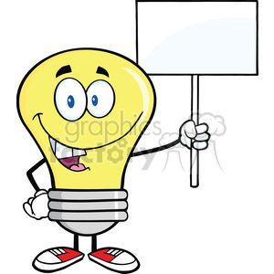   6055 Royalty Free Clip Art Light Bulb Cartoon Character Holding Up A Blank Sign 