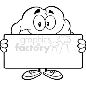 5988 Royalty Free Clip Art Brain Cartoon Character Holding A Banner