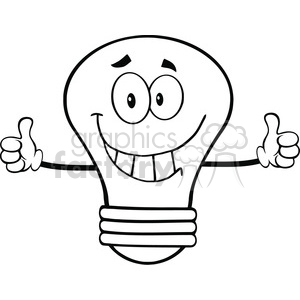 Clipart image of a happy light bulb character giving two thumbs up.