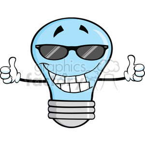 6160 Royalty Free Clip Art Smiling Blue Light Bulb With Sunglasses Giving A Double Thumbs Up