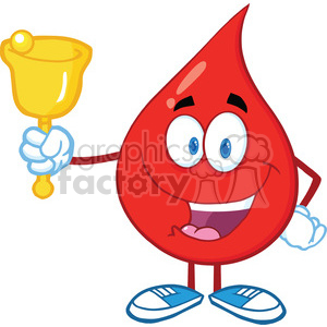 6199 Royalty Free Clip Art Red Blood Drop Character Waving A Bell For Donation
