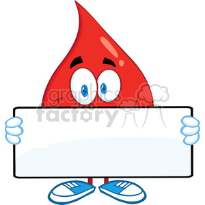 6171 Royalty Free Clip Art Red Blood Drop Cartoon Mascot Character Holding A Banner