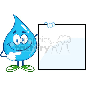   6215 Royalty Free Clip Art Water Drop Cartoon Mascot Character Showing A Blank Sign 