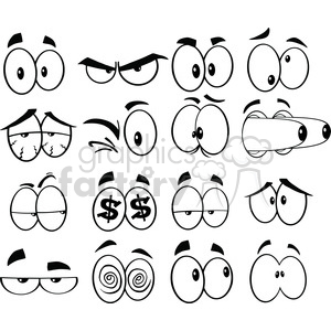 cartoon funny characters eye eyes eyeball black+white set