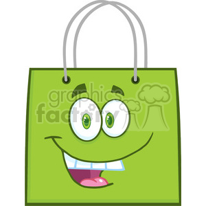   6722 Royalty Free Clip Art Happy Green Shopping Bag Cartoon Mascot Character 