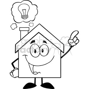 6473 Royalty Free Clip Art Black and White House Cartoon Character With Good Idea