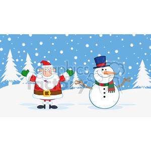   6677 Royalty Free Clip Art Happy Santa Claus And Snowman 