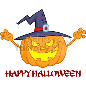6611 Royalty Free Clip Art Scaring Halloween Pumpkin With A Witch Hat And Sign