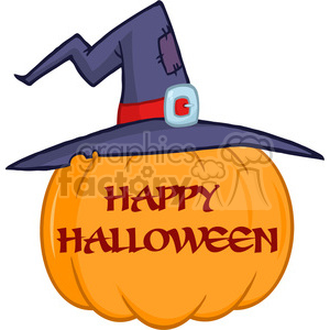 6606 Royalty Free Clip Art Pumpkin With A Witch Hat And Text Cartoon Illustration