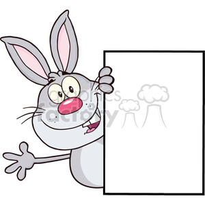 A cheerful cartoon bunny holding a blank rectangular sign.