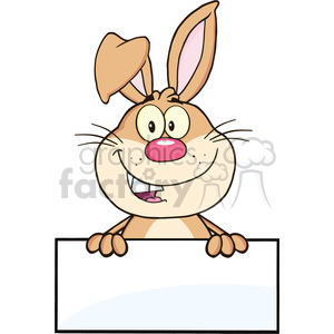 A cute cartoon bunny smiling and holding a blank sign.