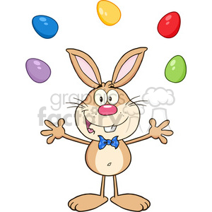 Royalty Free RF Clipart Illustration Cute Brown Rabbit Cartoon Character Juggling With Easter Eggs