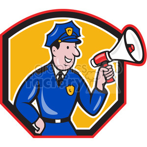   policeman megaphone side SHIELD 