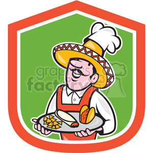  mexican chef plate tacos in shield shape 