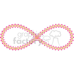 Colorful infinity symbol made of pink, orange, and blue dots arranged in a floral pattern.