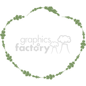 A green botanical frame made of stylized oak leaves forming an oval shape.