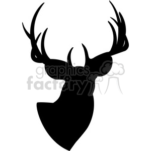 Silhouette clipart of a deer's head with antlers.