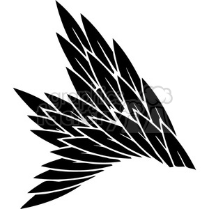 This clipart image depicts a stylized black wing with a pattern of layered feathers, giving it an abstract and dynamic appearance.