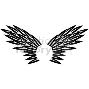 A digital black and white clipart image of abstract wings, designed with sharp, geometric lines.