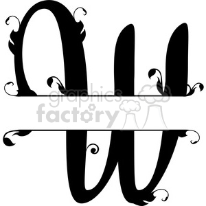   The clipart image shows a split regal monogram design of the letter "w" in English alphabet. There is a split in the middle of it, going across. This gives you space to put a word or name of your choice in (a nameplace for example) 