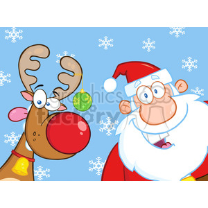   Royalty Free RF Clipart Illustration Happy Reindeer And Santa Claus 