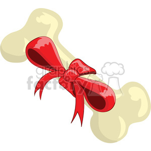 A cartoon-style image of a bone tied with a red ribbon, resembling a gift.