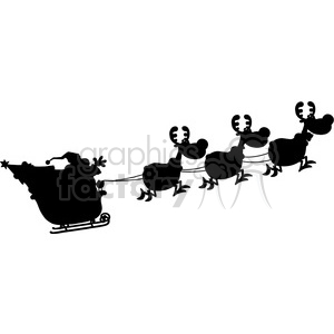 A silhouette clipart of Santa Claus in a sleigh being pulled by four reindeer, depicting a classic Christmas scene.