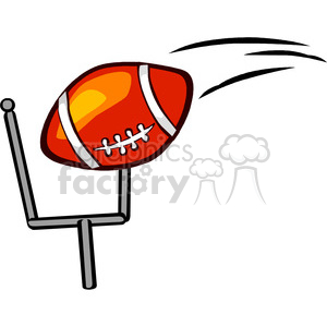 The clipart image displays a stylized representation of an American football flying through the air towards a goal post, commonly used for scoring field goals and extra points in the sport of football.