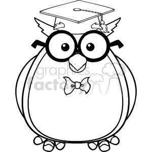 Royalty Free Rf Clipart Illustration Black And White Wise Owl Teacher Cartoon Character With Glasses And Graduate Cap Clipart Royalty Free Clipart
