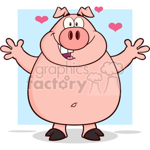 7146 Royalty Free RF Clipart Illustration Happy Pig Cartoon Mascot Character Open Arms For Hugging