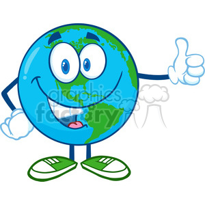   Royalty Free RF Clipart Illustration Earth Cartoon Mascot Character Showing Thumbs Up 