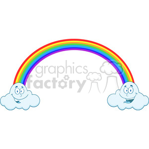   Royalty Free RF Clipart Illustration Rainbow With Smiling Clouds On The Ends 