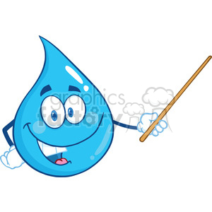   Royalty Free RF Clipart Illustration Water Drop Character Holding A Pointer 