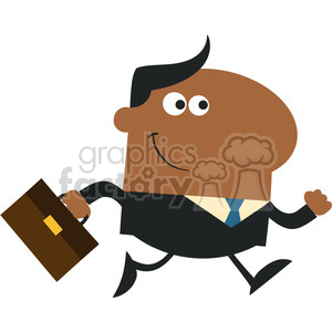 8269 Royalty Free RF Clipart Illustration Smiling African American Manager With Briefcase Running To Work Modern Flat Design Vector Illustration