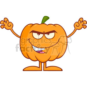 Royalty Free RF Clipart Illustration Scaring Halloween Pumpkin Cartoon Mascot Character