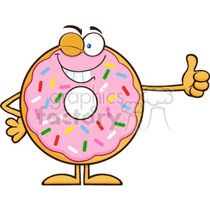 8675 Royalty Free RF Clipart Illustration Winking Donut Cartoon Character With Sprinkles Giving A Thumb Up Vector Illustration Isolated On White