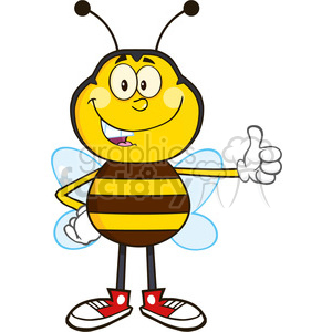 8382 Royalty Free RF Clipart Illustration Smiling Bee Cartoon Mascot Character Showing Thumb Up Vector Illustration Isolated On White