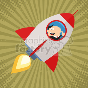 8330 Royalty Free RF Clipart Illustration Manager Launching A Rocket And Giving Thumb Up Flat Style Vector Illustration