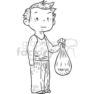 boy carrying trash bag