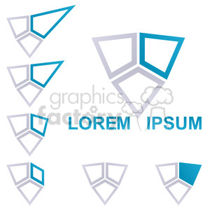 A vector clipart image featuring multiple instances of a geometric logo design with three triangular shapes, one of which is highlighted in blue. The words 'LOREM IPSUM' are displayed in blue text below the main logo.