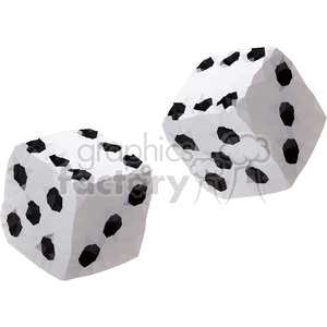 A clipart image featuring two white dice with black dots, used frequently in board games and gambling.