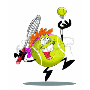   terry the tennis ball cartoon character serving tennis game 
