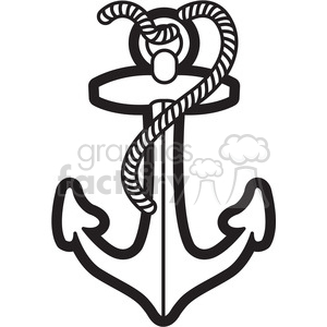 boat anchor with rope graphic illustration black white