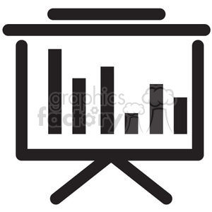   The clipart image is a black and white outline icon representing a presentation. It features various symbols commonly associated with presentations, including a chart and graph. It