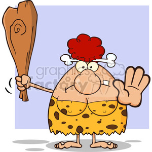 10081 angry red hair cave woman cartoon mascot character gesturing and standing with a spear vector illustration