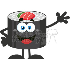 illustration happy sushi roll cartoon mascot character waving vector illustration flat style isolated on white